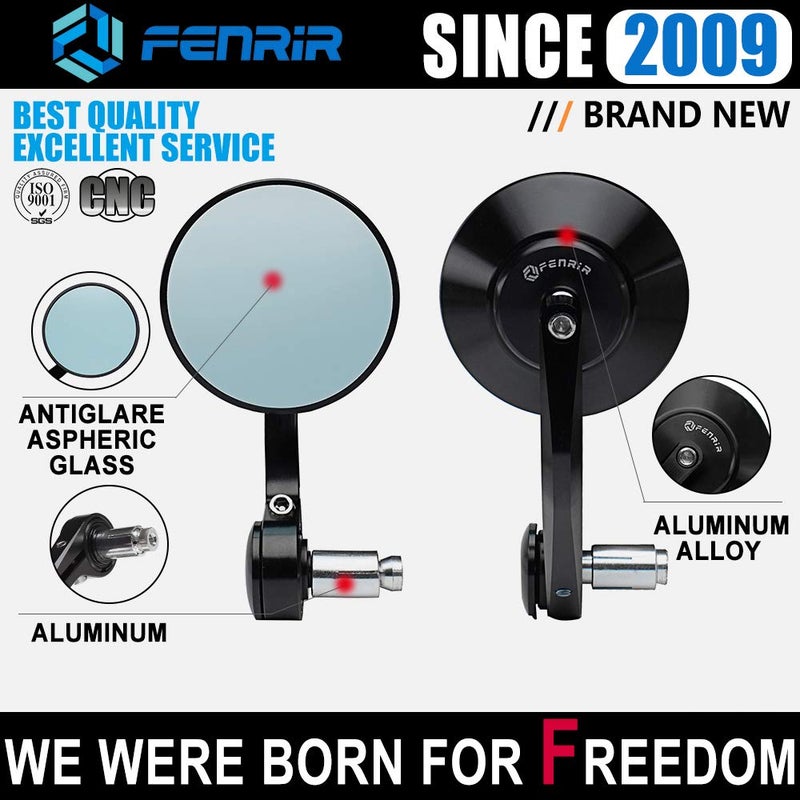 FENRIR CNC Aluminum Alloy Round Cafe Racer Retro Black Motorcycle Bar End Mirrors Side 22MM 7/8" Inch Handlebar Mirror Universal Rear View For M8/M6 Sport Naked Street Bike Cruiser Minimoto Scooter - Image 3